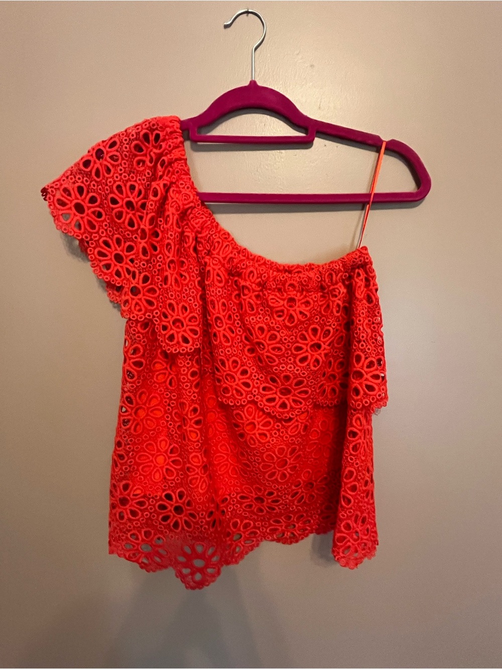 Jack by BB Dakota One-Shoulder Floral Eyelet Camisole - Bright Coral